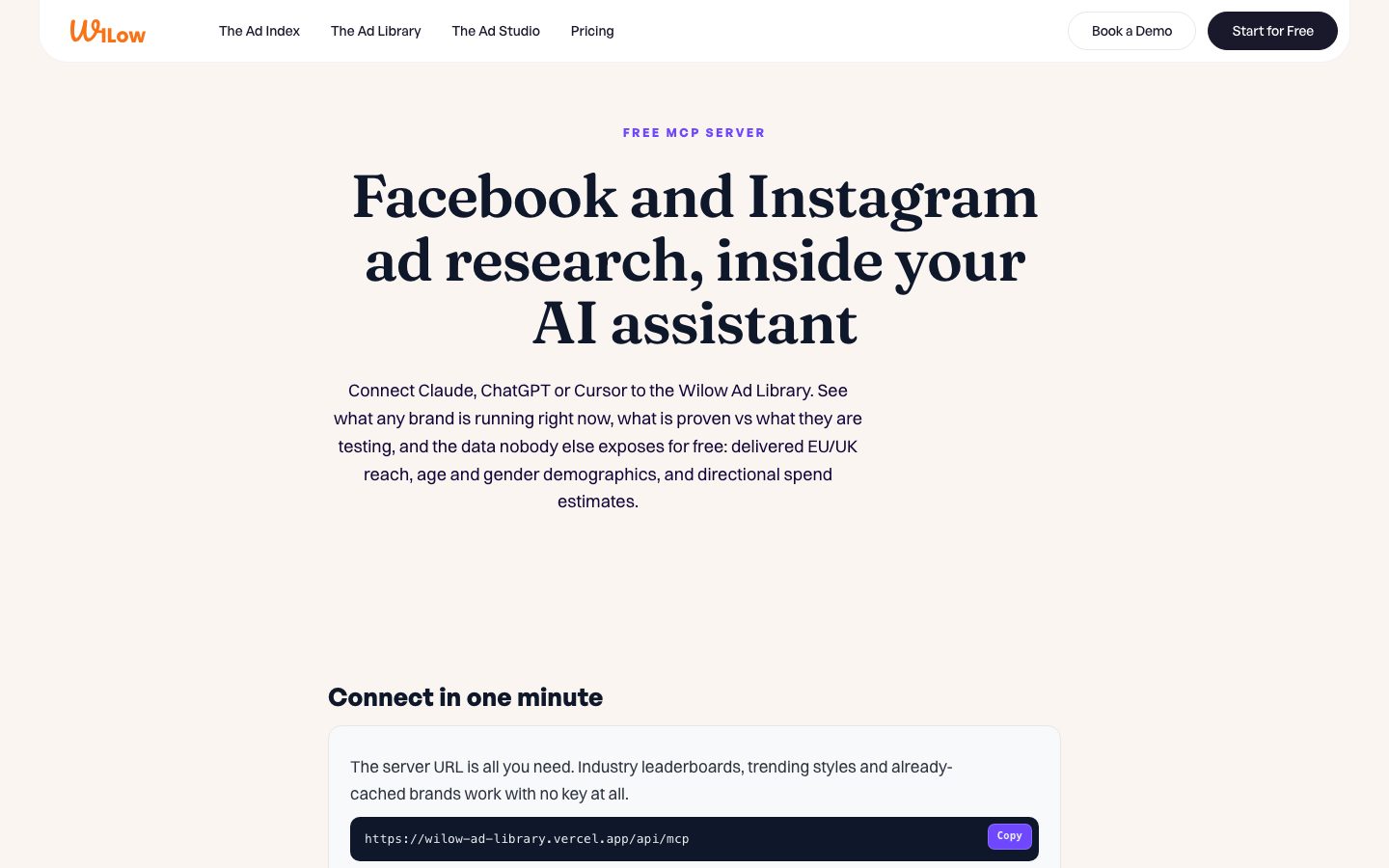 The page at trywilow.com/mcp that explains the AI-assistant connector.